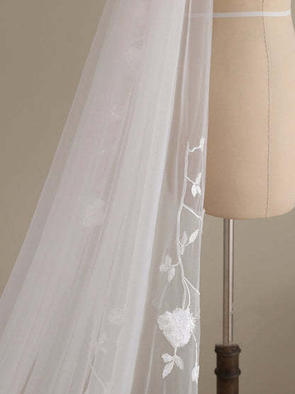 Roycebridal Delicate 3D Flower Lace Cathedral Veil Bridal Veil Wedding Veil