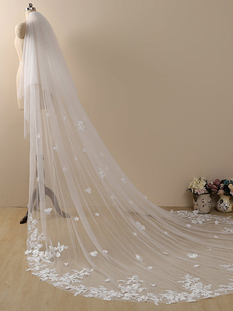 Roycebridal Delicate Flower Lace Cathedral Veil Bridal Veil Wedding Veil