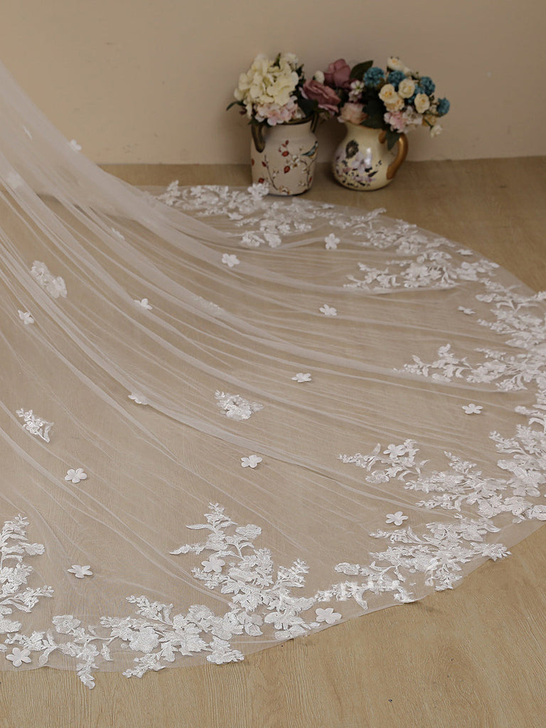 Roycebridal Delicate Flower Lace Cathedral Veil Bridal Veil Wedding Veil