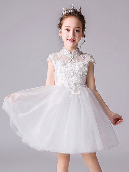 Designed Neckline Sleeveless Bows Kids Social Party Dresses-showprettydress