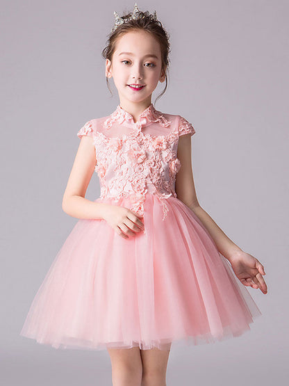 Designed Neckline Sleeveless Bows Kids Social Party Dresses-showprettydress