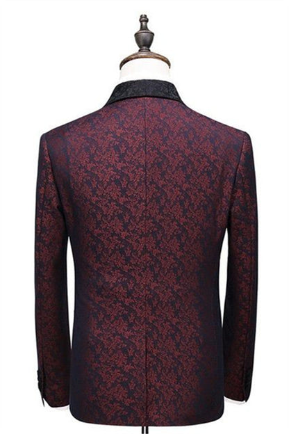 Designer Men's Suits Burgundy Check Design Prom Suits Three Pieces One Button Formal Tuxedos-showprettydress