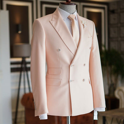 Designer Pink Peaked Lapel Double Breasted Bespoke Prom Suits For Men-showprettydress