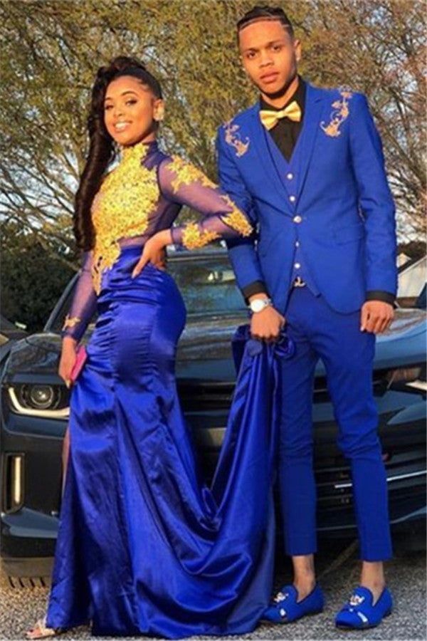 Designer Royal Blue Three Pieces Appliques Men's Prom Suits Online-showprettydress