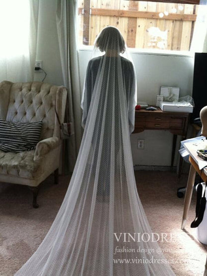 Dotted Tulle Cathedral Bridal Veils AC1215-Veils-Viniodress-Viniodress