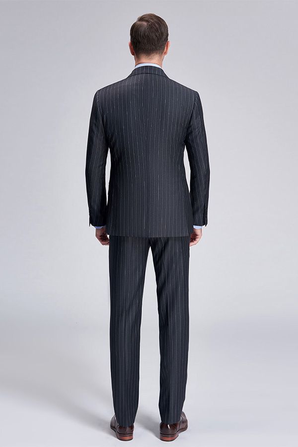 Double Breasted Mens Suits Stripes Dark Grey Suits for Men-showprettydress