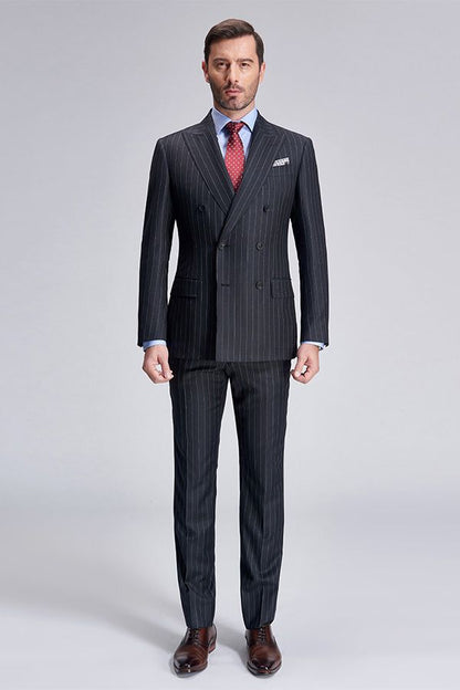 Double Breasted Mens Suits Stripes Dark Grey Suits for Men-showprettydress