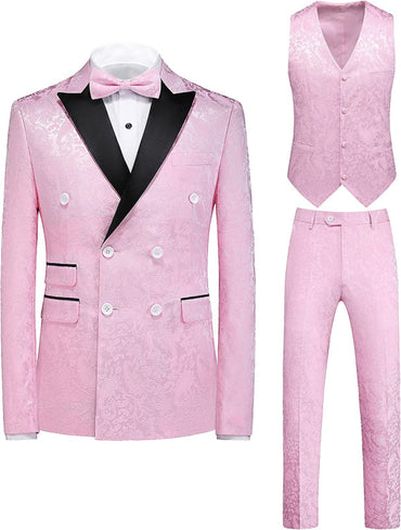 Jonathan Double Breasted Pink Jacquard Three Pieces New Arrival Prom Suits