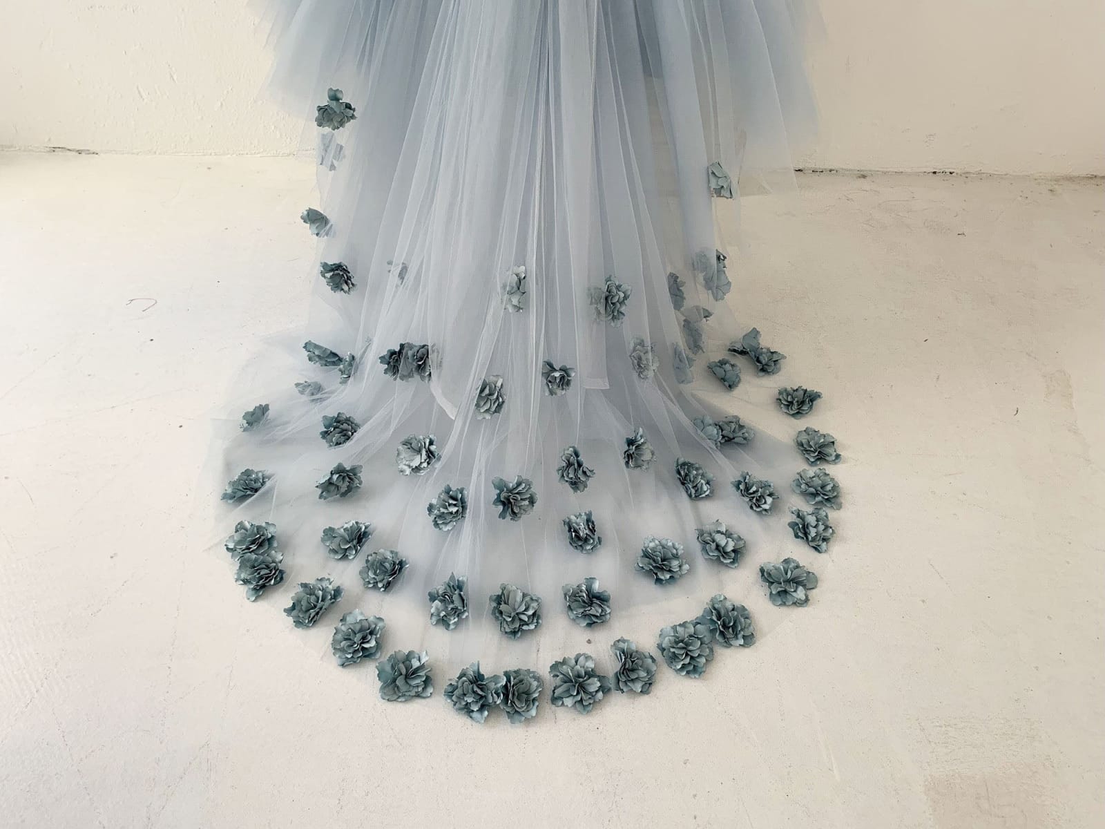 Dusty Blue Tulle Hi Low Wedding Flower Girl Dress Kids Party