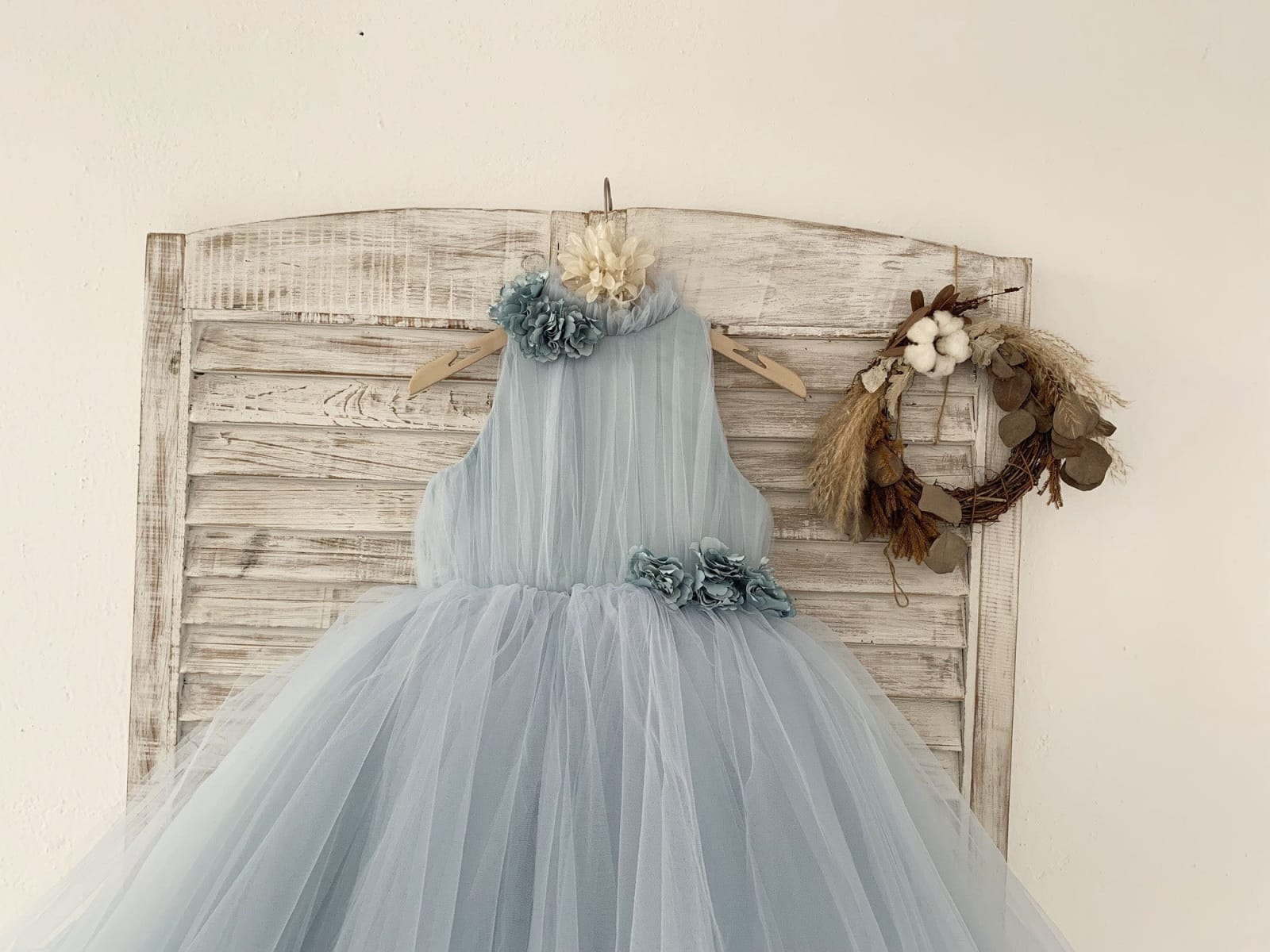 Dusty Blue Tulle Hi Low Wedding Flower Girl Dress Kids Party