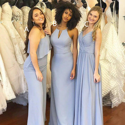 Roycebridal Simple Sheath Chiffon Convertible Dusty Blue Bridesmaid Dresses Long