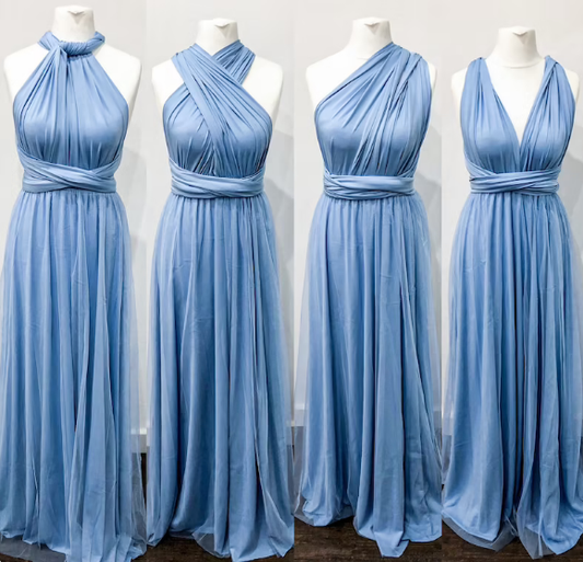 Roycebridal Simple Multiway Infinity Dusty Blue Bridesmaid Dress for Weddings