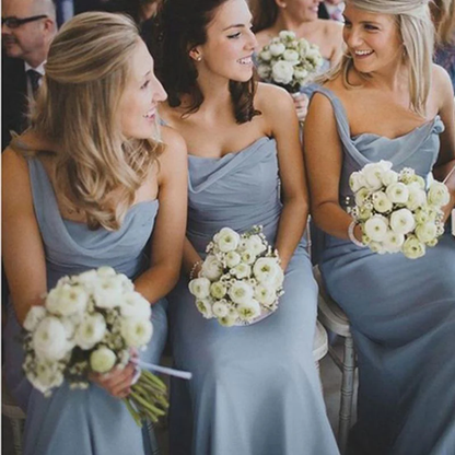 Roycebridal Cheap One Shoulder Dusty Blue Chiffon Bridesmaid Dresses UK