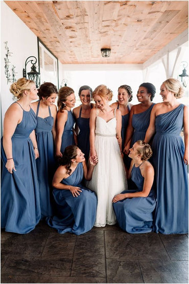 Roycebridal Floor Length Long Mismatched Dusty Blue Bridesmaid Dresses Chiffon