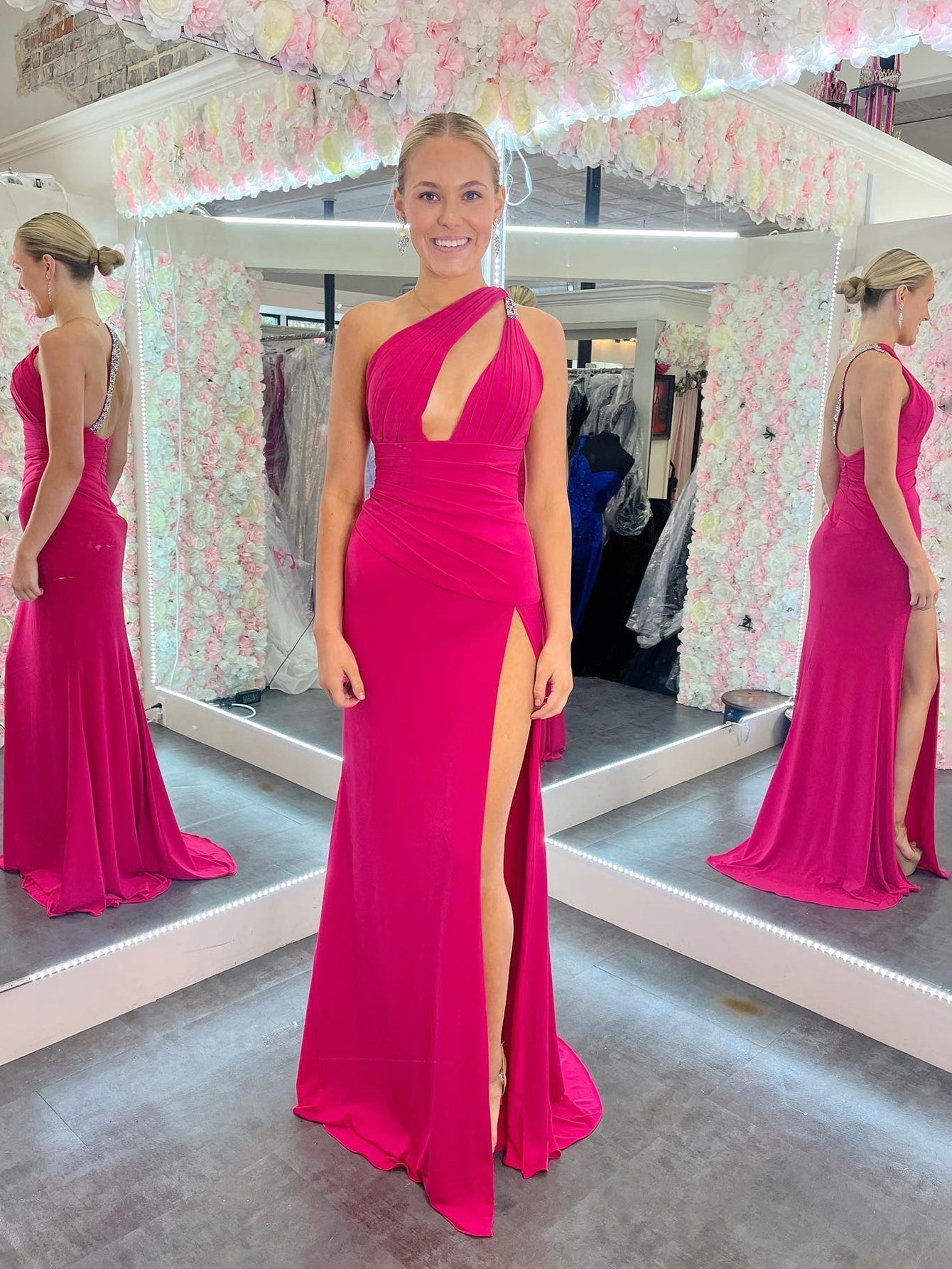 Roycebridal Teresa | Mermaid One Shoulder Pink Cutout Long Prom Dress