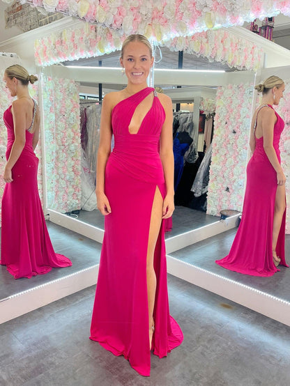 Roycebridal Teresa | Mermaid One Shoulder Pink Cutout Long Prom Dress