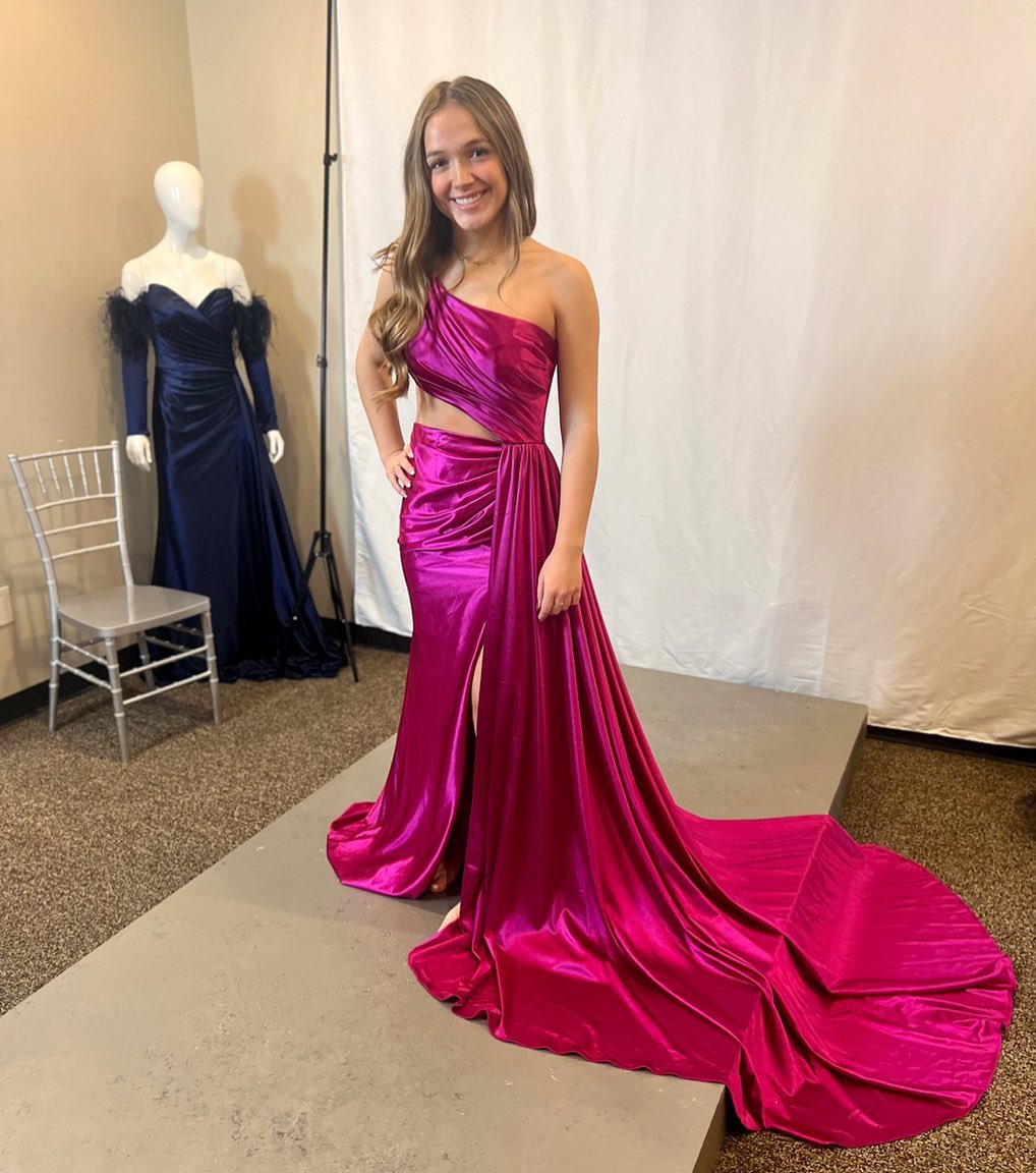 Roycebridal Shannon | Charming Mermaid One Shoulder Satin Prom Dresses with Slit