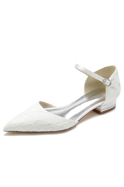 Lace One-strap Buckle Pointed Toe Mules