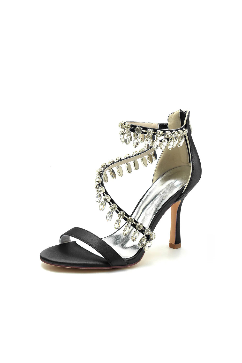 Open Toe Crystal Ankle Strap Stiletto Sandals