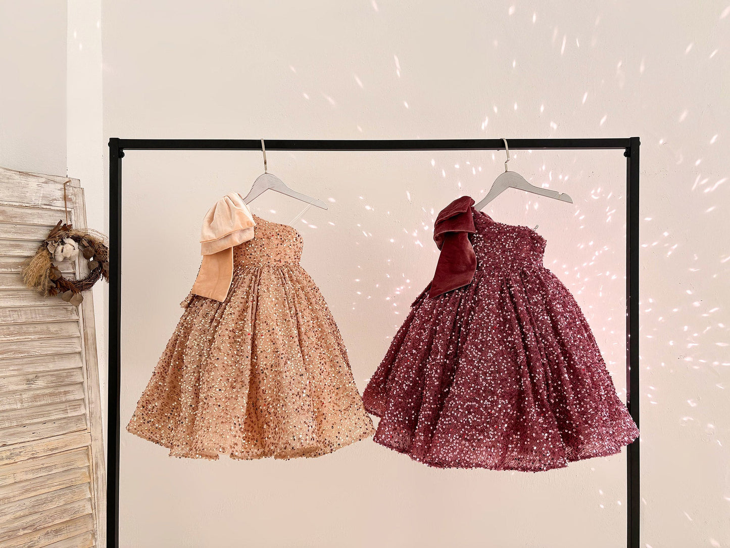 Ball Gown Single Sleeve Burgundy Sequin Knee Length Party Flower Girl Dress