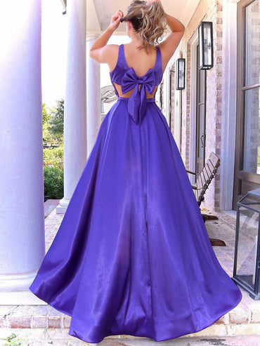 Roycebridal A Line V Neck Long Purple Prom Dress