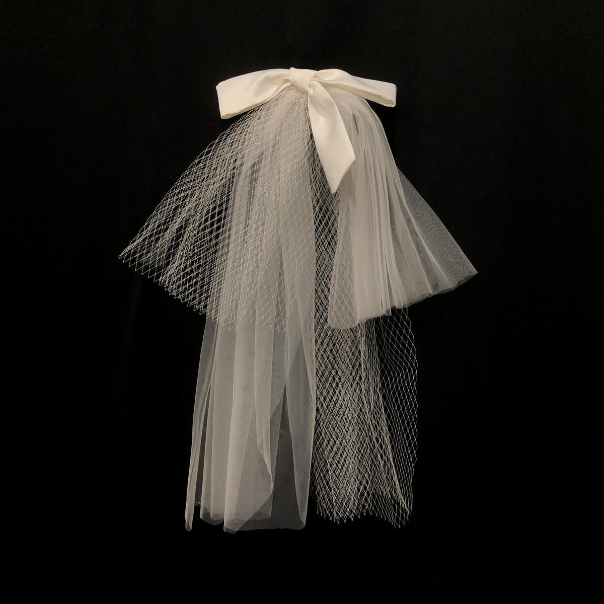 Elbow Length Mesh Veil with Bow-Accessories-Viniodress-Ivory-Viniodress