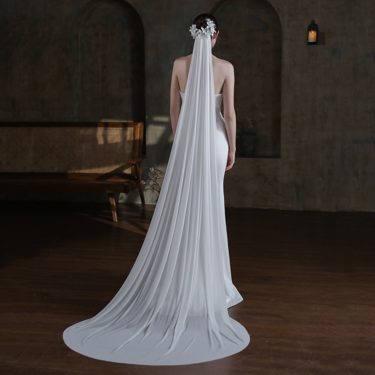 Elegant Bridal Veil with Flowers Viniodress-Veils-Viniodress-Ivory-230cm-Viniodress