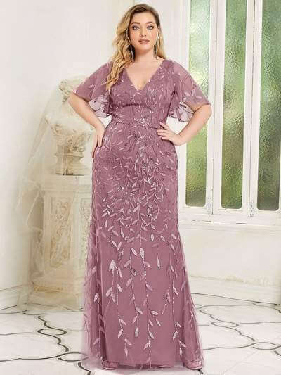 Eliza plus size event dress in dusky rose Express NZ wide - Bay Bridal and Ball Gowns