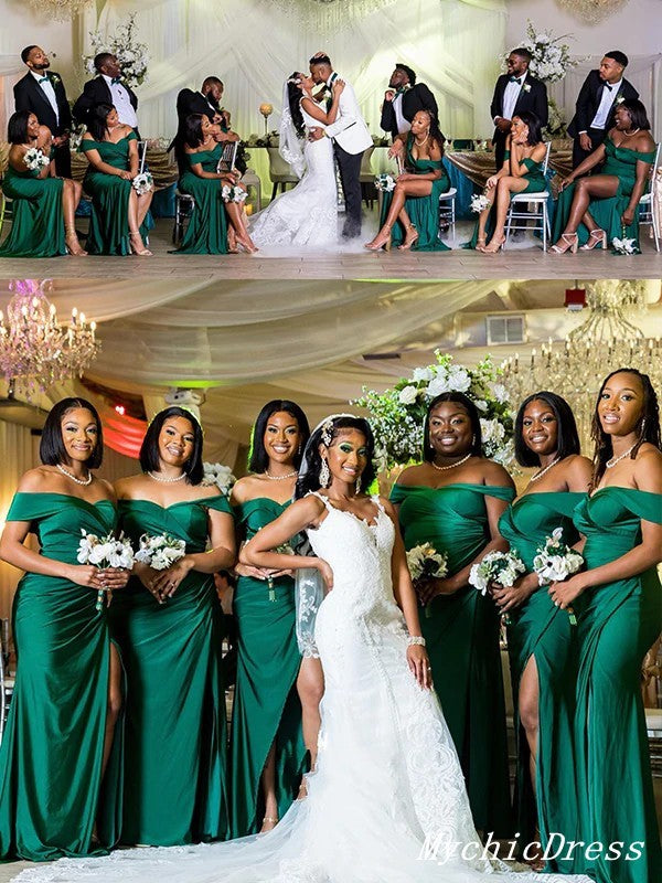 Roycebridal Sexy Black Girl Emerald Green Bridesmaid Dresses Off Shoulder Mermaid Soft Satin