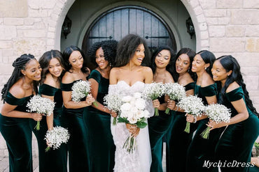 Roycebridal Cheap Long Bridesmaid Dresses Emerald Green Mermaid Off Shoulder Wedding Guest Dress