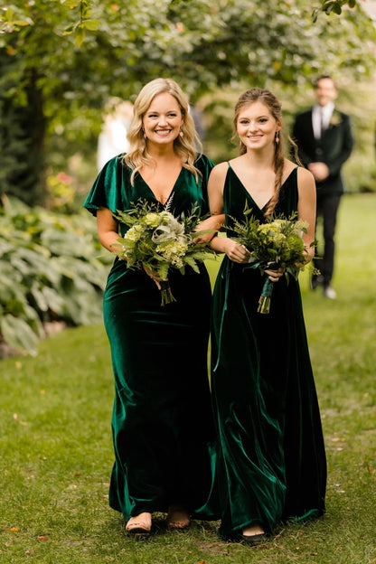 Roycebridal Mismatched Emerald Green Velvet Bridesmaid Dresses Cheap Wedding Guest Dress Fall