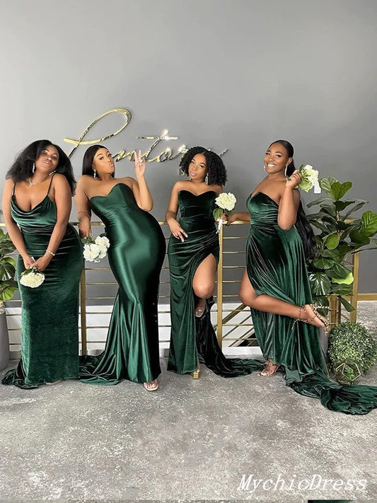 Roycebridal Cheap Multiway African Green Bridesmaid Dresses Velvet Emerald Wedding Guest Dress