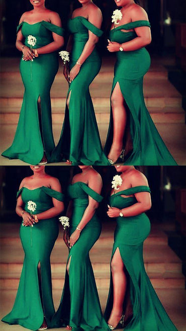 Roycebridal Emerald Green Bridesmaid Dresses Off the Shoulder Wedding Guest Dress