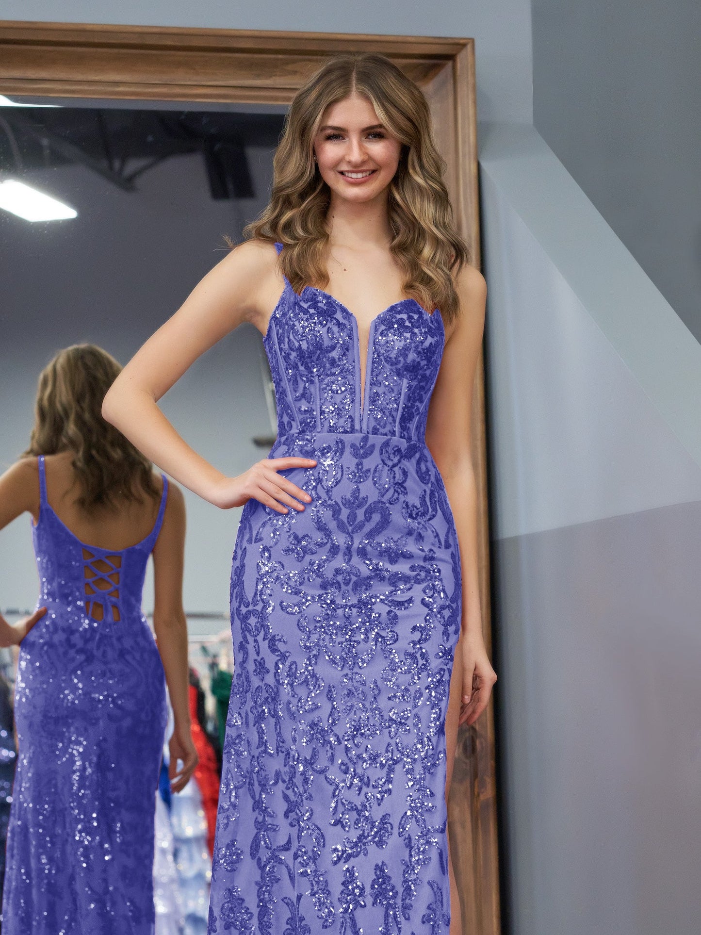 Roycebridal Erryn |Purple Sheath Sequins Long Prom Dress with Slit