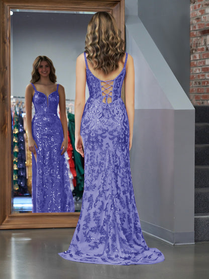 Roycebridal Erryn |Purple Sheath Sequins Long Prom Dress with Slit