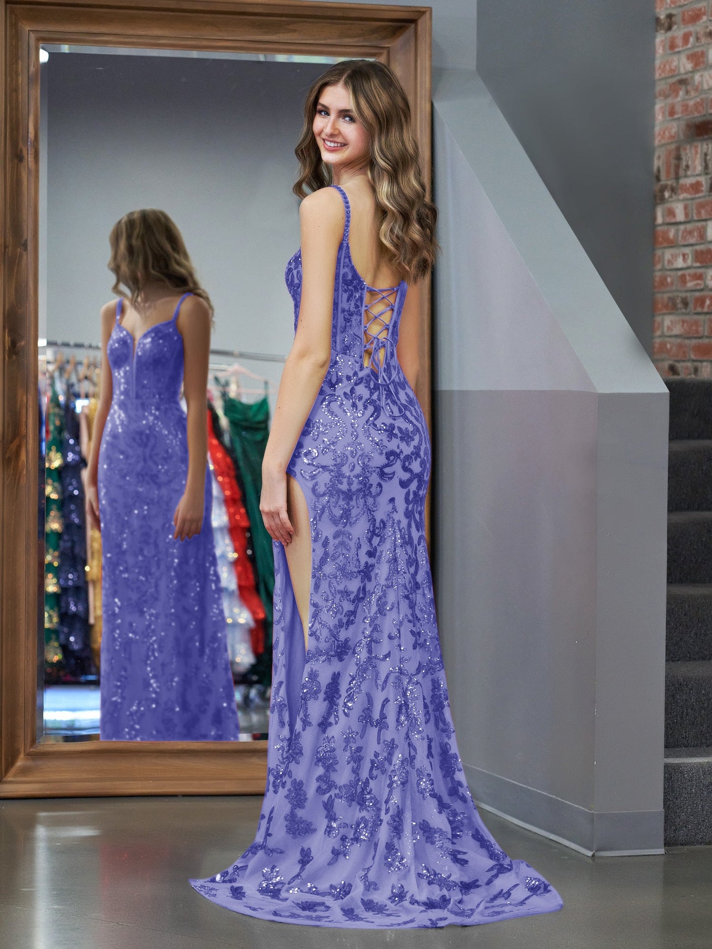 Roycebridal Erryn |Purple Sheath Sequins Long Prom Dress with Slit