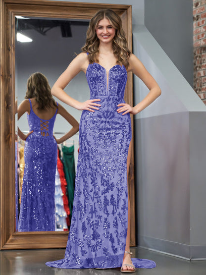 Roycebridal Erryn |Purple Sheath Sequins Long Prom Dress with Slit