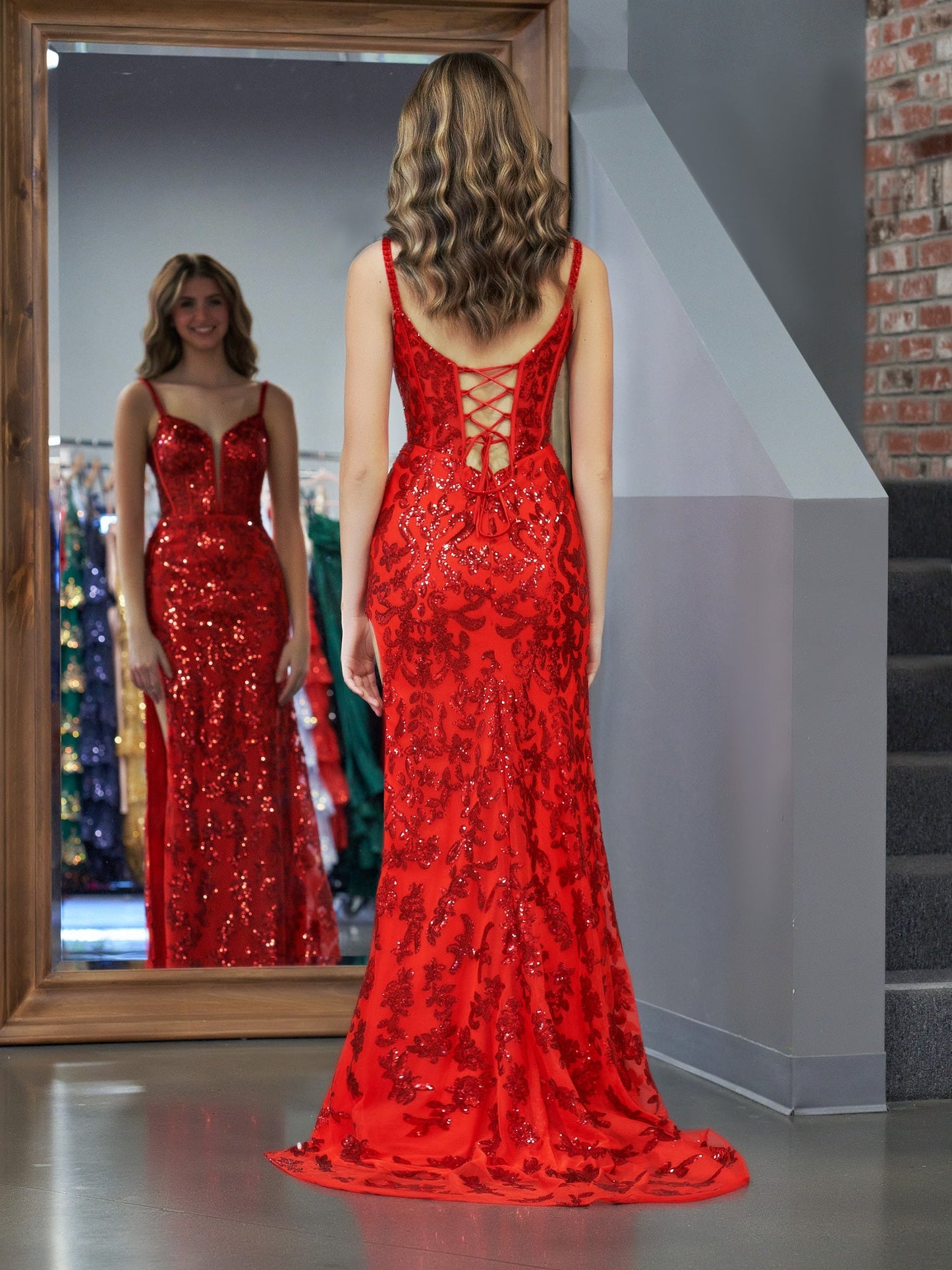 Roycebridal Erryn | Red Sheath Sequins Long Prom Dress with Slit