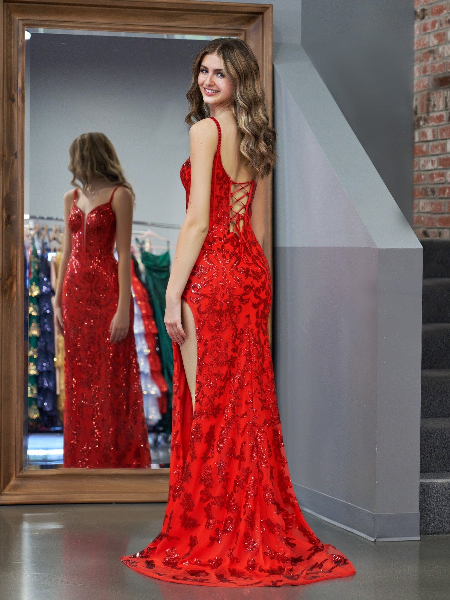 Roycebridal Erryn | Red Sheath Sequins Long Prom Dress with Slit