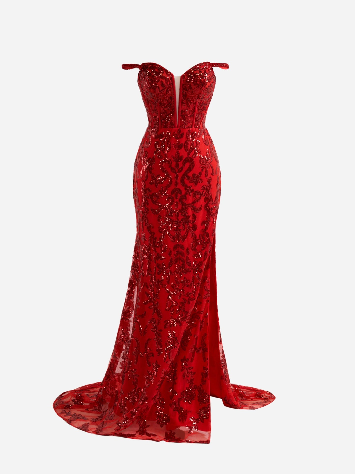 Roycebridal Erryn | Red Sheath Sequins Long Prom Dress with Slit