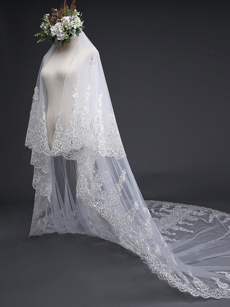 Roycebridal Exquise Floral Lace with Shaped Edge Cathedral Veil Bridal Veil Wedding Veil