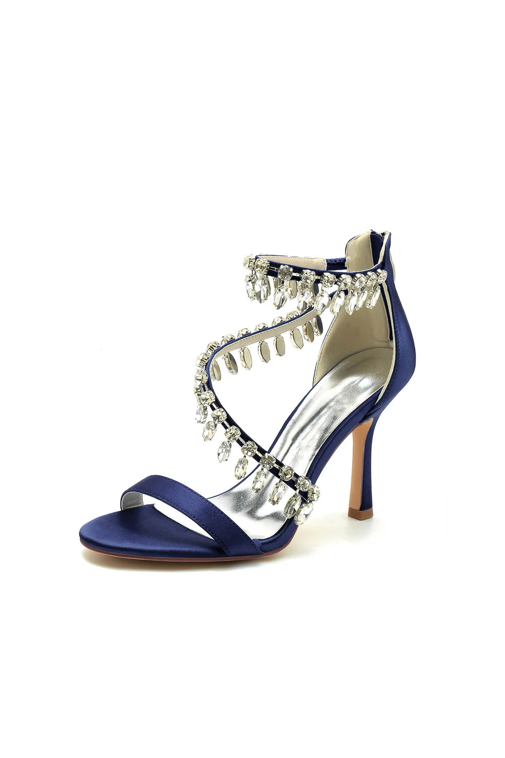 Open Toe Crystal Ankle Strap Stiletto Sandals