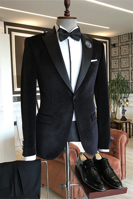 Clifford Fancy Black Peaked Lapel Two Pieces Velvet Prom Suits