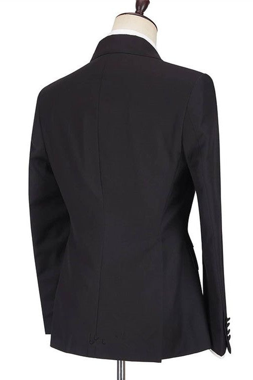 Fashion Black Peaked Lapel Slim Fit Men Marriage Suits-showprettydress