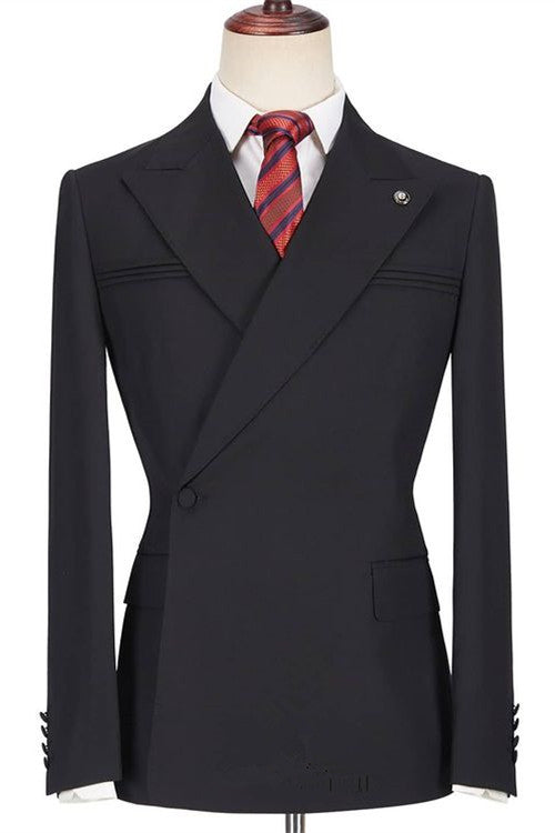 Fashion Black Peaked Lapel Slim Fit Men Marriage Suits-showprettydress