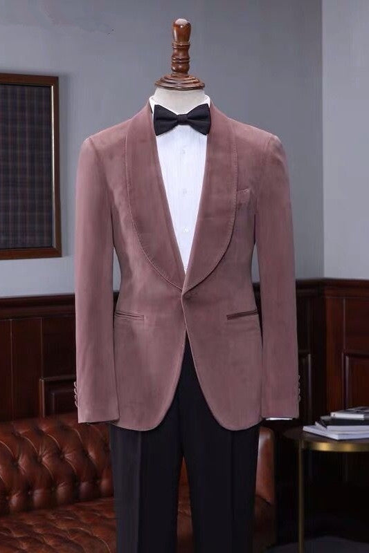 Fashion Pink Velvet Shawl Laple Men Suits for Wedding-showprettydress