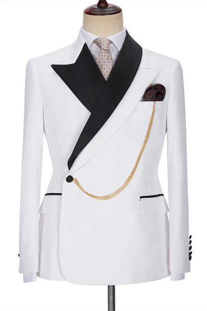 Fashion White Peaked Lapel Bespoke Wedding Suits for Men-showprettydress