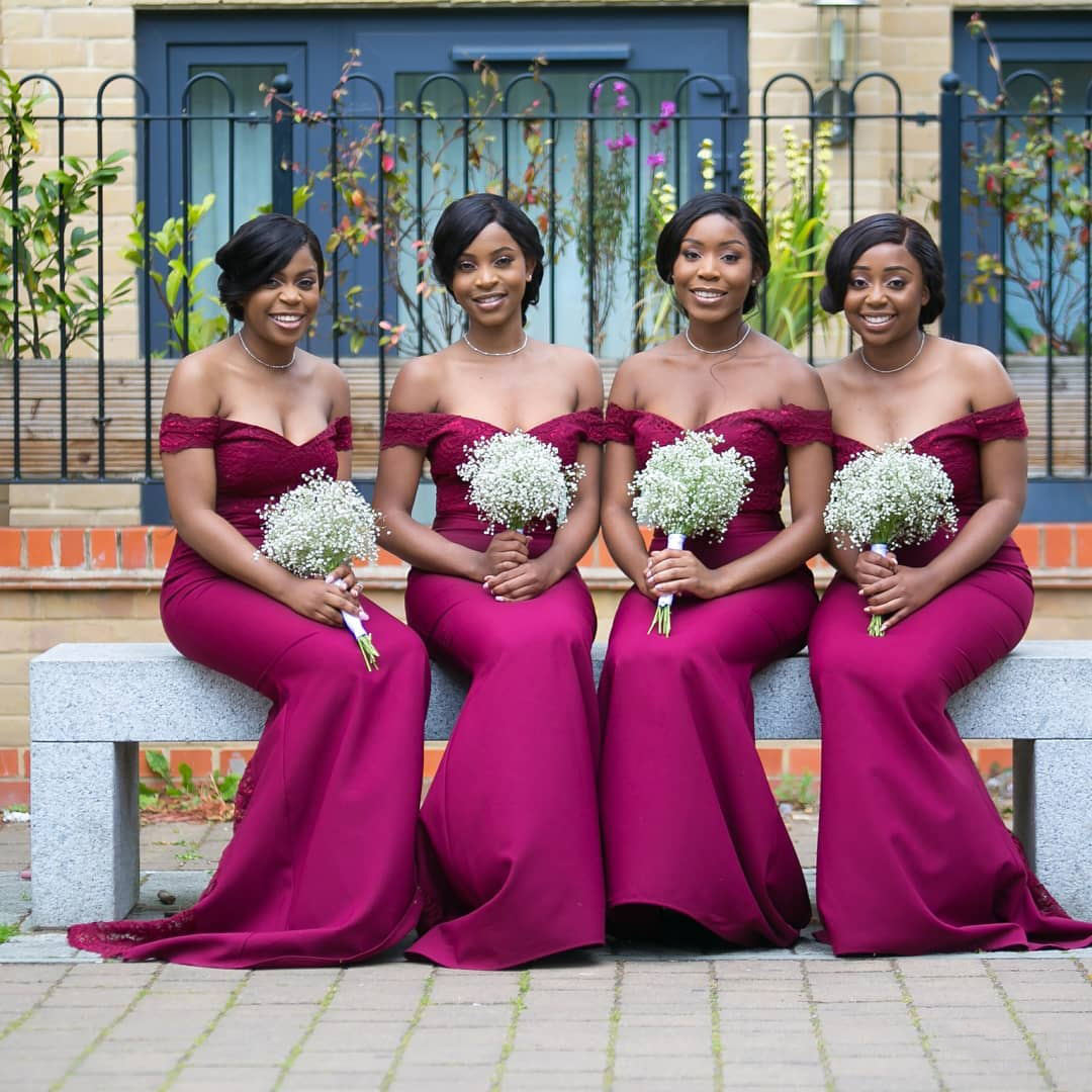 off the shoulder bridesmaid dress