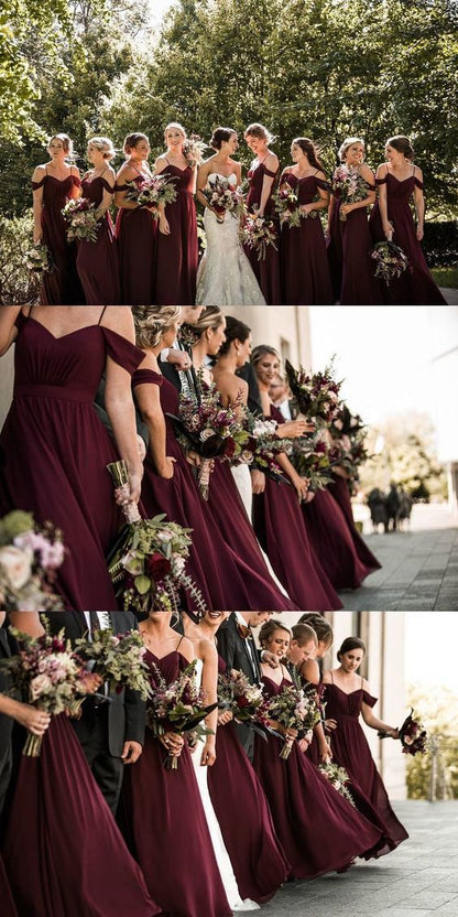 Cheap Chiffon Burgundy Bridesmaid Dresses Off Shoulder Dress