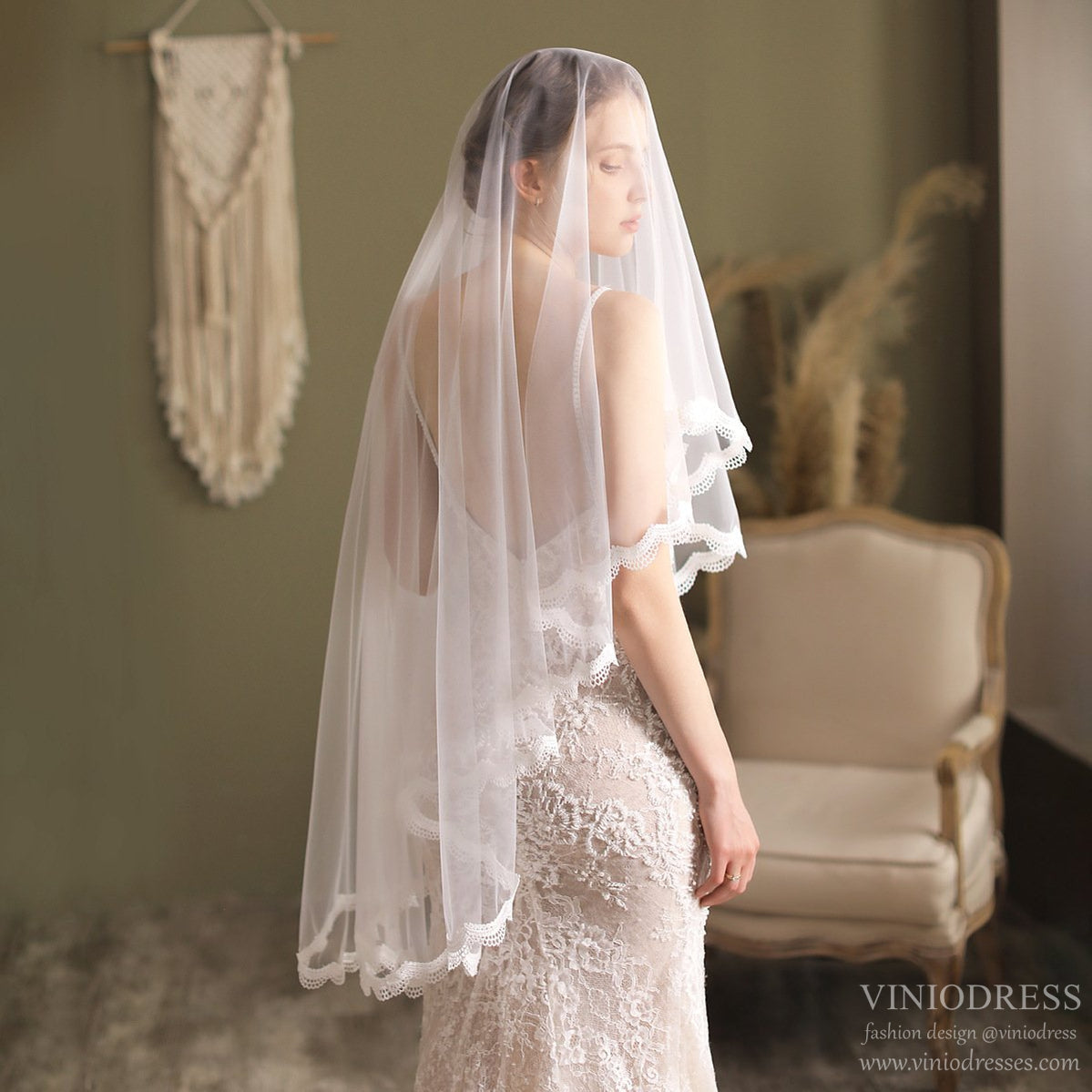 Fingertip Length Blusher Veil-Accessories-Viniodress-Ivory-Viniodress